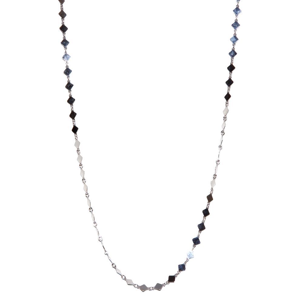 Rhodium Plated 925 Sterling Silver Flat Diamond Square Necklace - ECN00025RH SPI
