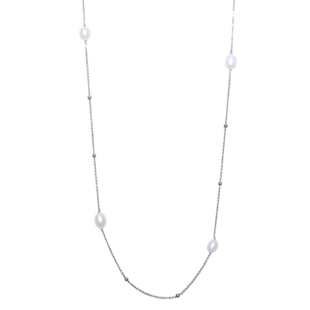 Rhodium Plated 925 Sterling Silver Necklace with Freshwater Pearls and Beads - ECN00028RH SPI