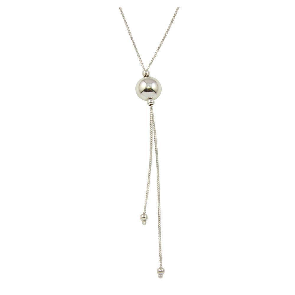 Rhodium Plated 925 Sterling Silver Bead Necklace with Dangling Chains - ECN00029RH SPI