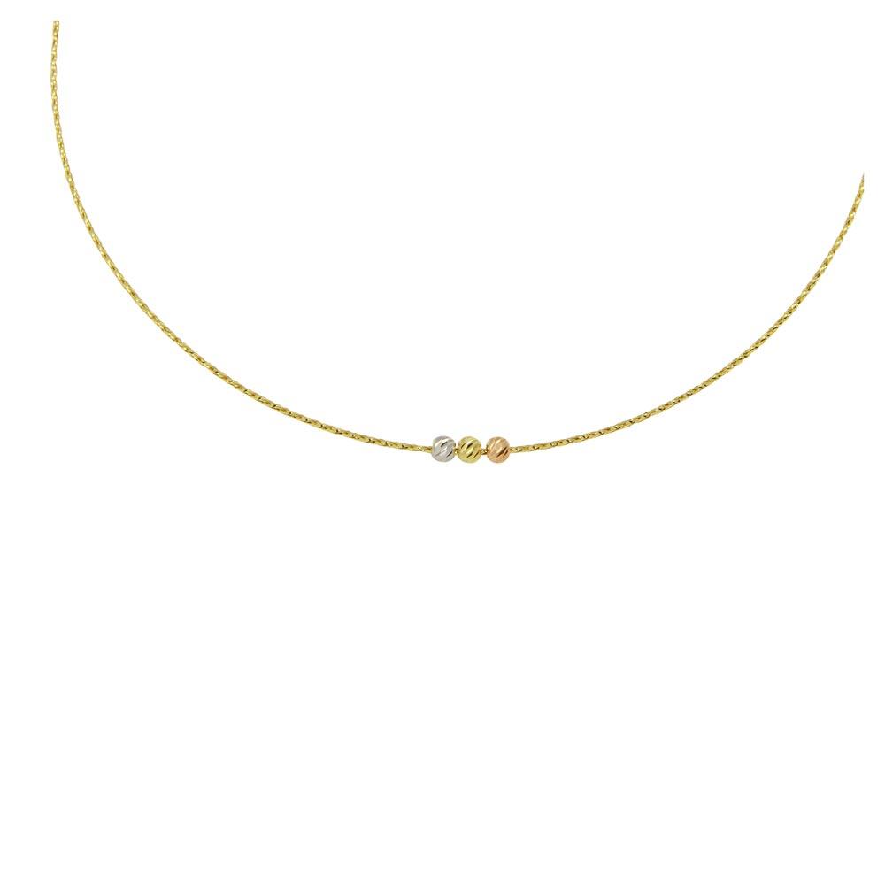 Gold Plated 925 Sterling Silver Round Snake DC Chain Necklace with 3 Beads - ECN00030GP SPI