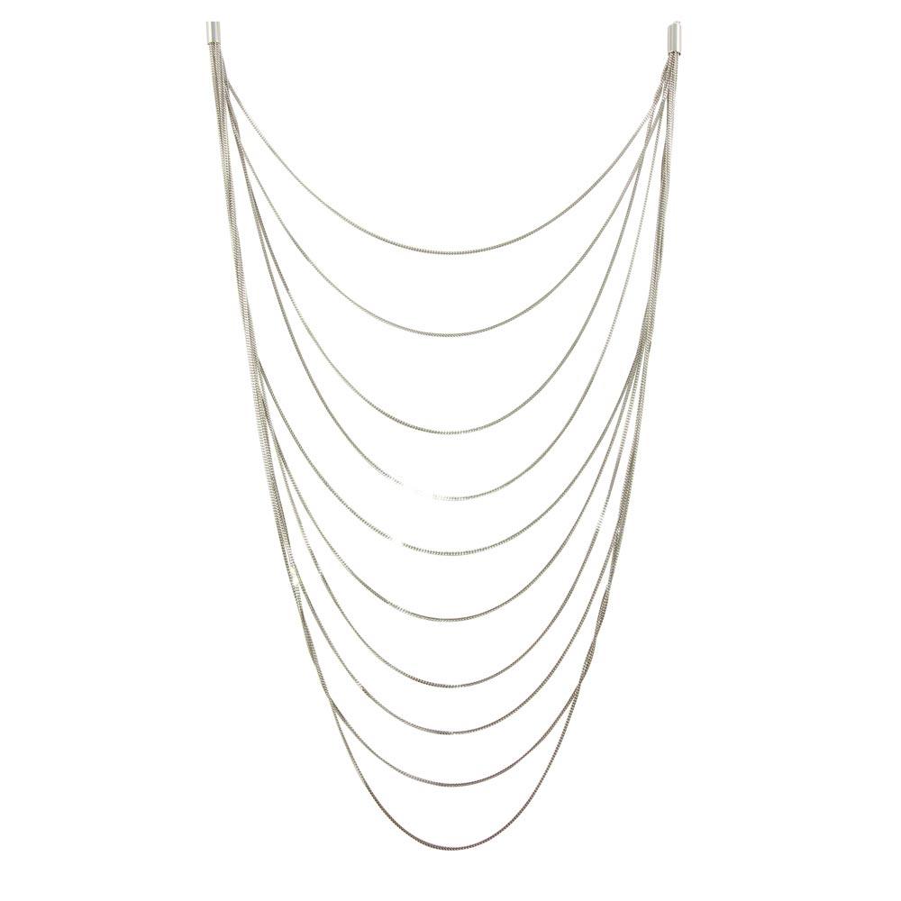 Rhodium Plated 925 Sterling Silver Multiple Chain Necklace - ECN00031RH SPI