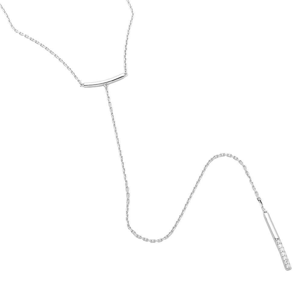 Silver 925 Rhodium Plated CZ Bar Drop Necklace - GMN00007 SPI