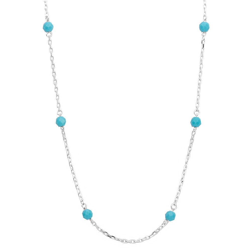 Rhodium Plated 925 Sterling Silver Blue Beaded Necklace - GMN00018RH SPI