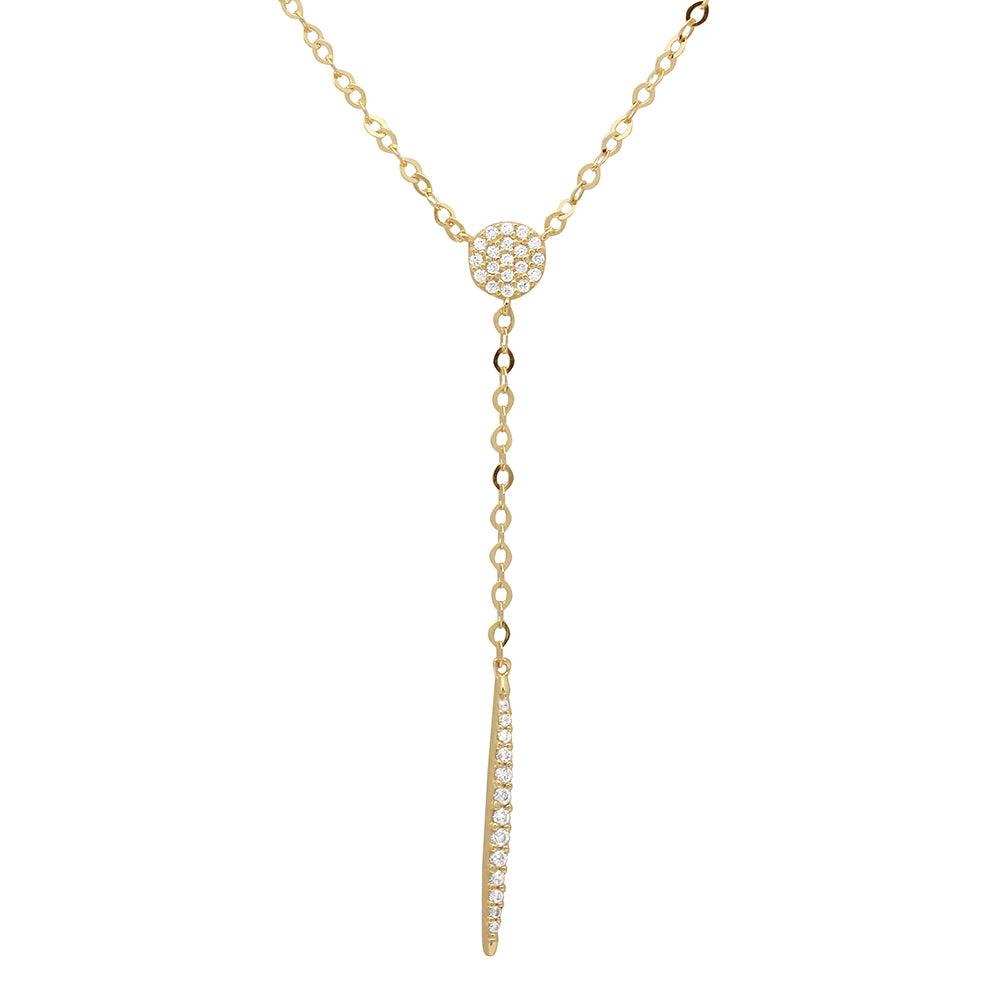 Gold Plated 925 Sterling Silver CZ Drop Bar Necklace - GMN00019GP SPI