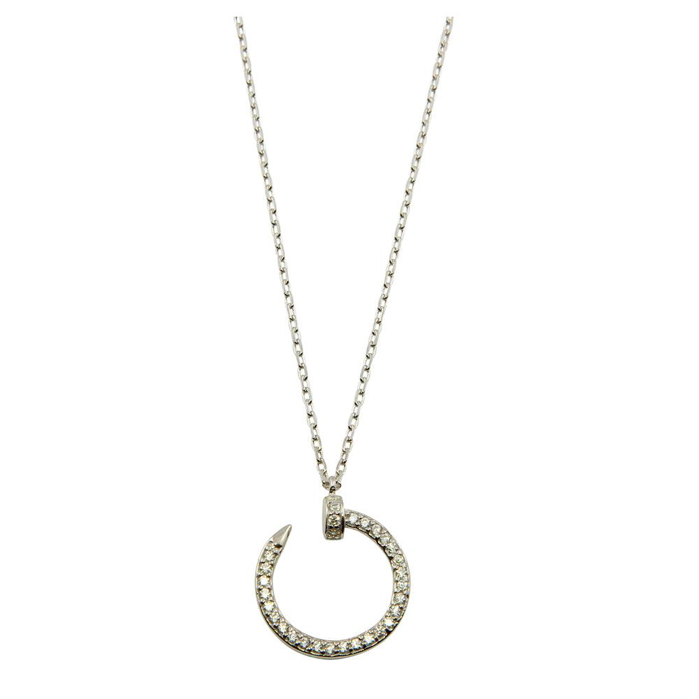 Rhodium Plated 925 Sterling Silver Round Nail Pendant Necklace - GMN00021 SPI