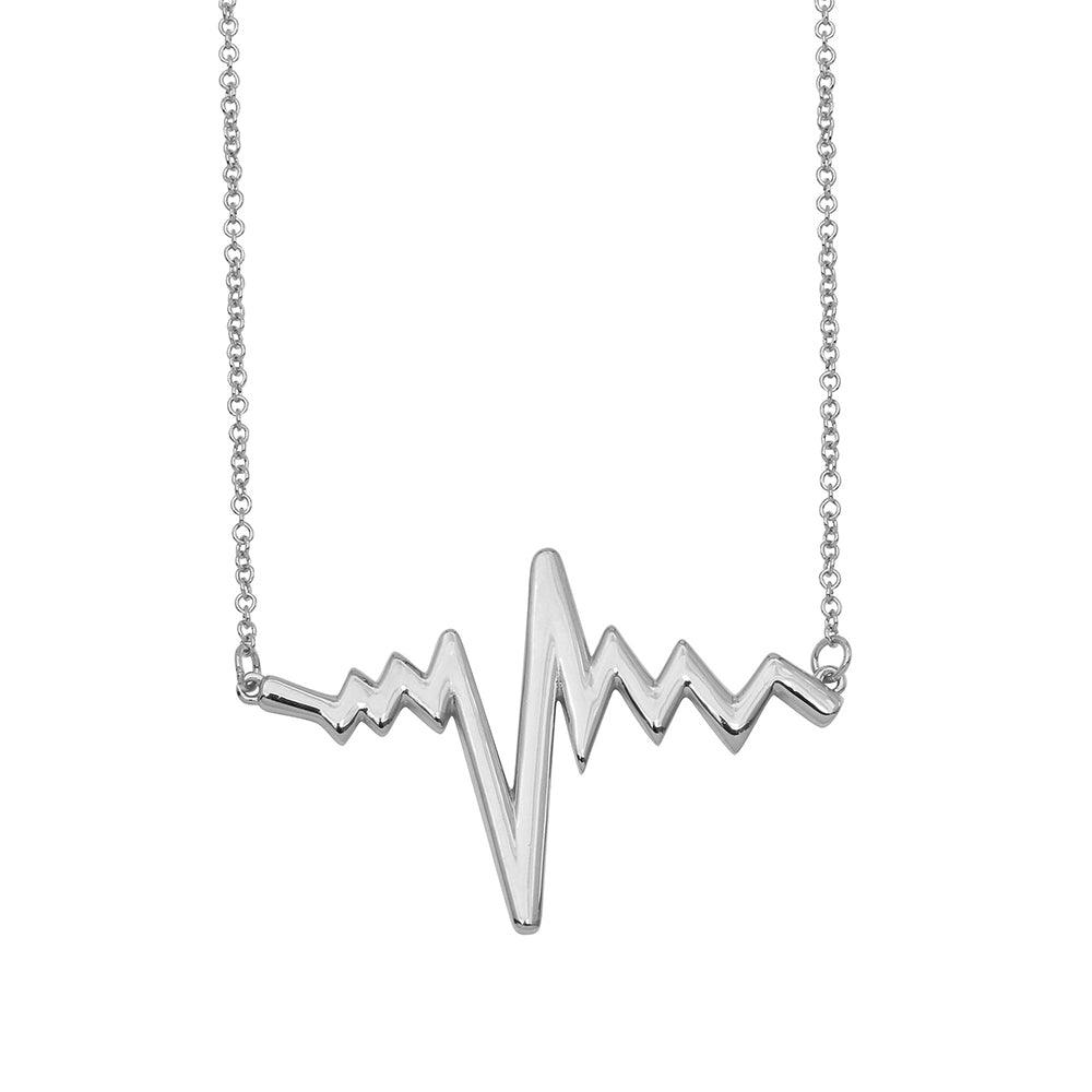 Rhodium Plated 925 Sterling Silver Heartbeat Necklace - GMN00026 SPI