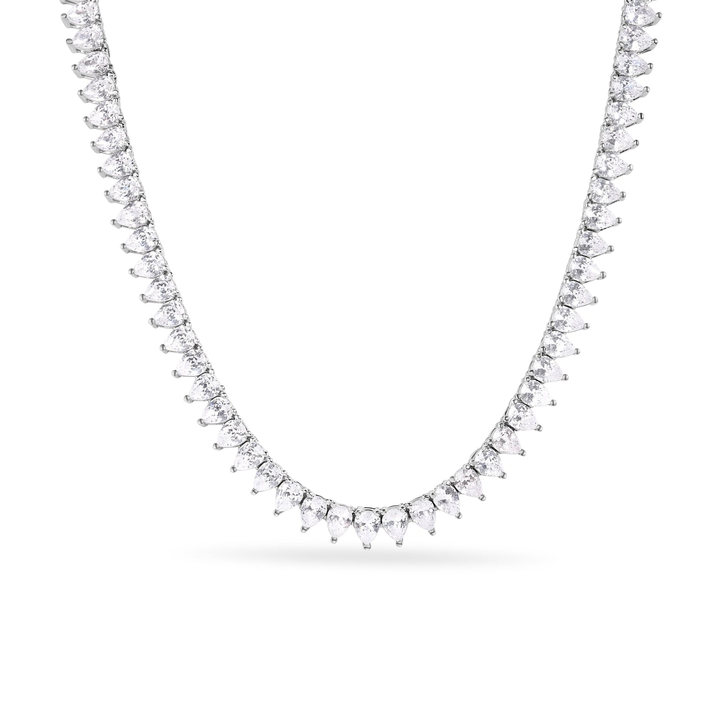 Rhodium Plated 925 Sterling Silver Pear Cut Clear CZ 5mm Tennis Necklace - GMN00221 Fantastic Jewelry NYC
