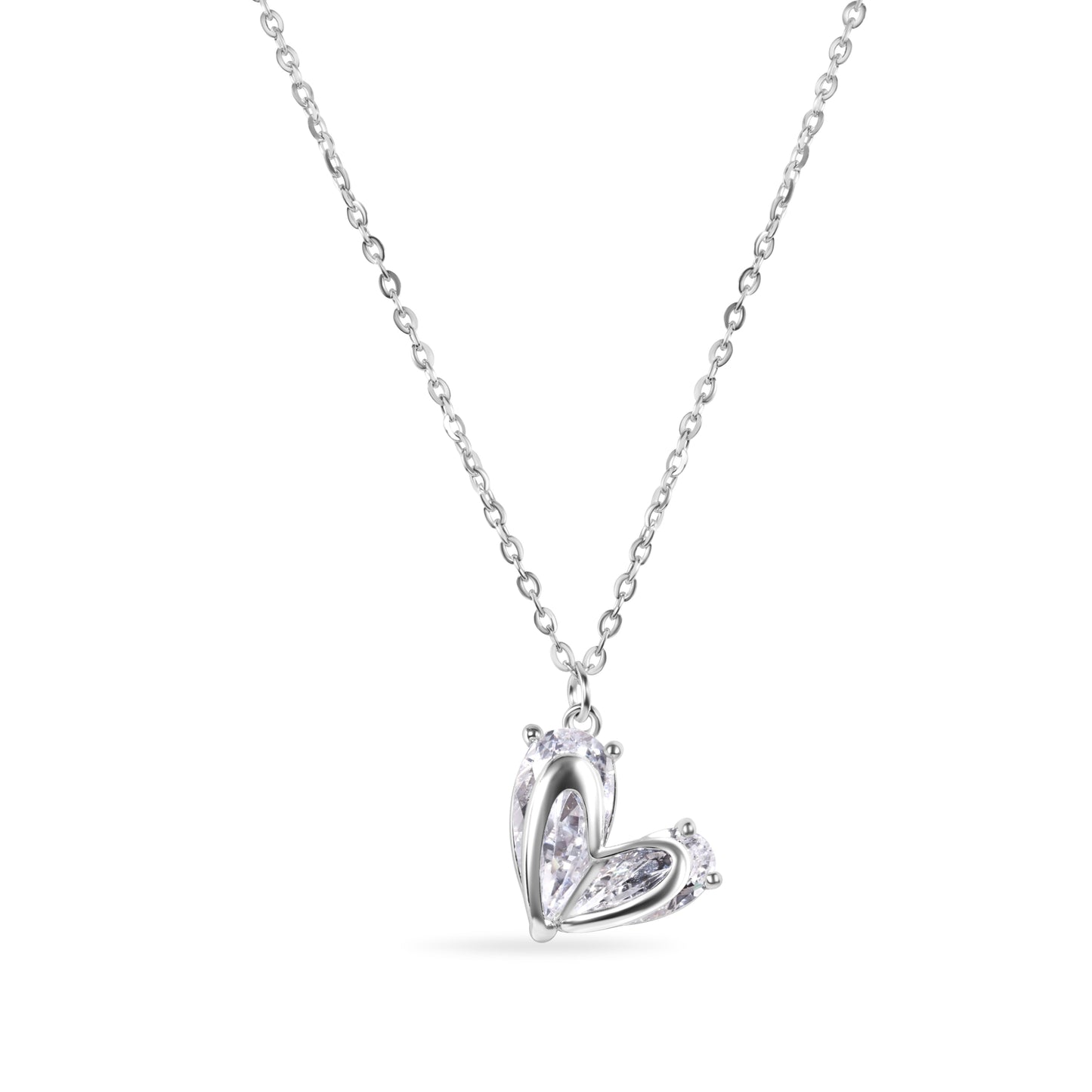 Rhodium Plated 925 Sterling Silver Heart Clear CZ Adjustable Necklace - GMN00224 Fantastic Jewelry NYC