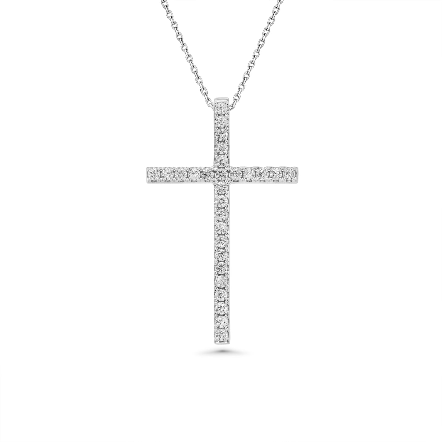 Rhodium Plated 925 Sterling Silver Cross Clear CZ 24.6mm x 39.5mm Adjustable Pendant Necklace - GMP00184 Fantastic Jewelry NYC