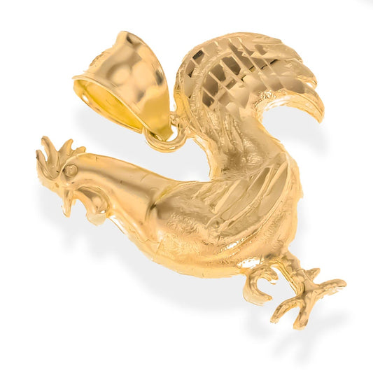 Real 14k Gold Rooster Charm Pendant | 14K Gold