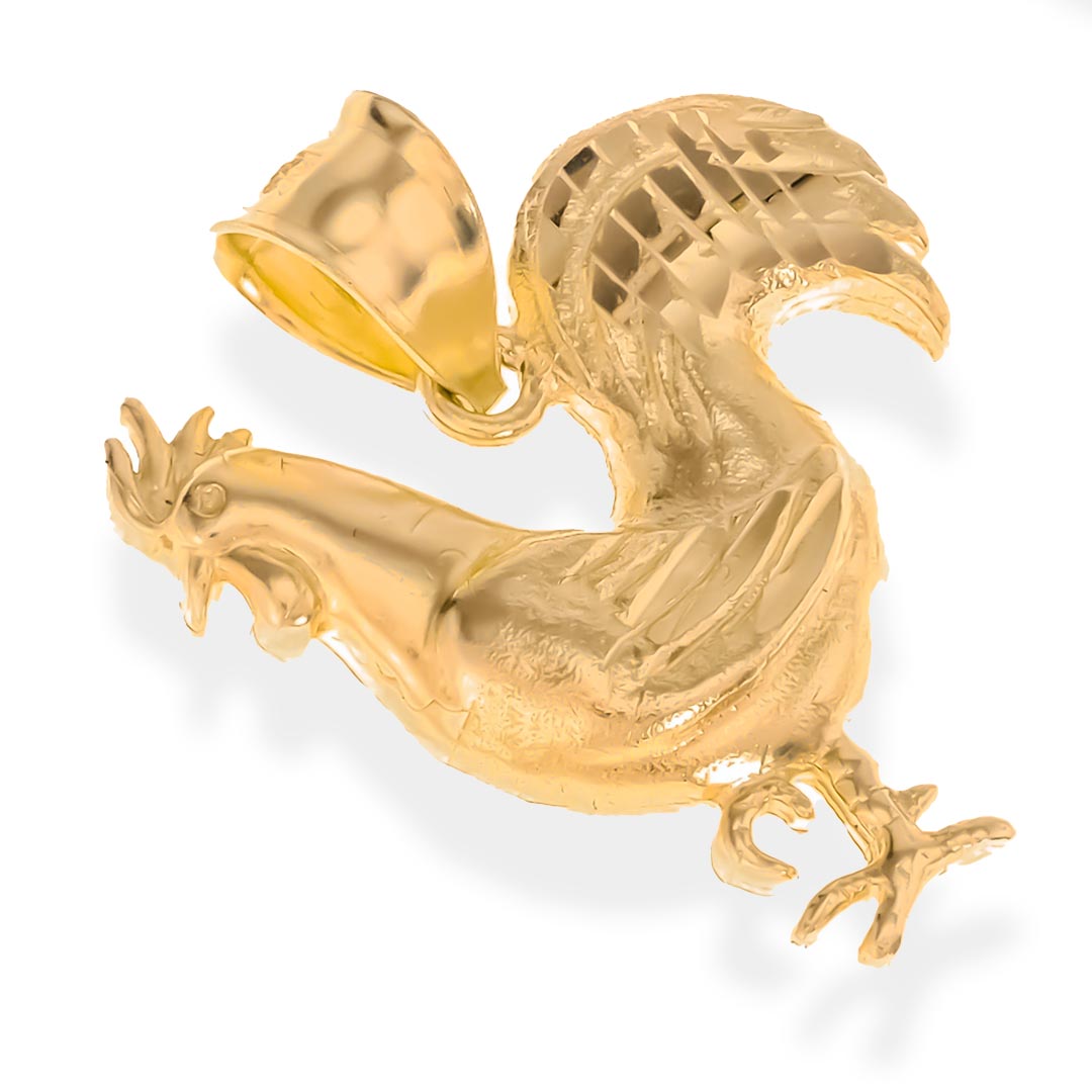 Real 14k Gold Rooster Charm Pendant | 14K Gold