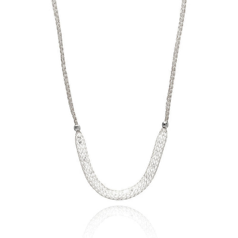 Rhodium Plated 925 Sterling Silver Mesh Necklace Filled with CZ - ITN00024RH SPI