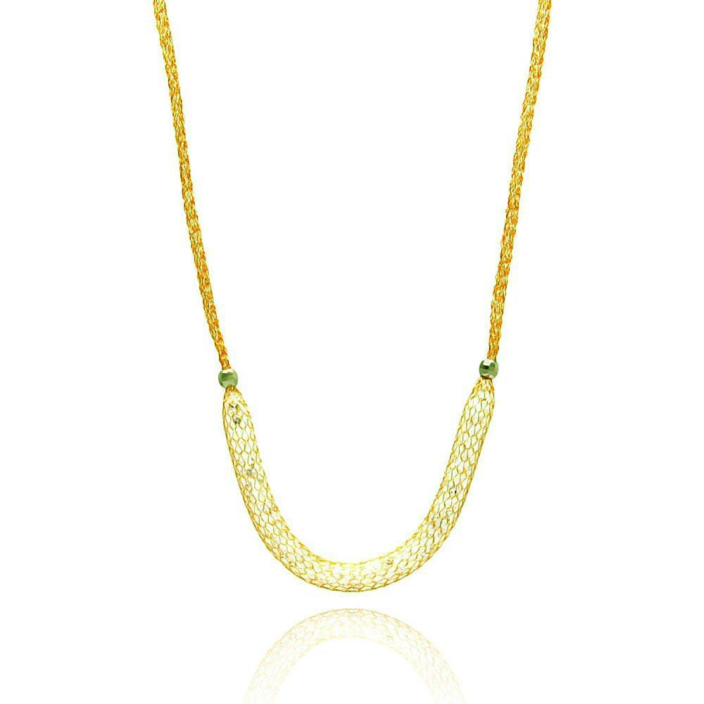Gold Plated 925 Sterling Silver Mesh Necklace Filled with CZ - ITN00024GP SPI