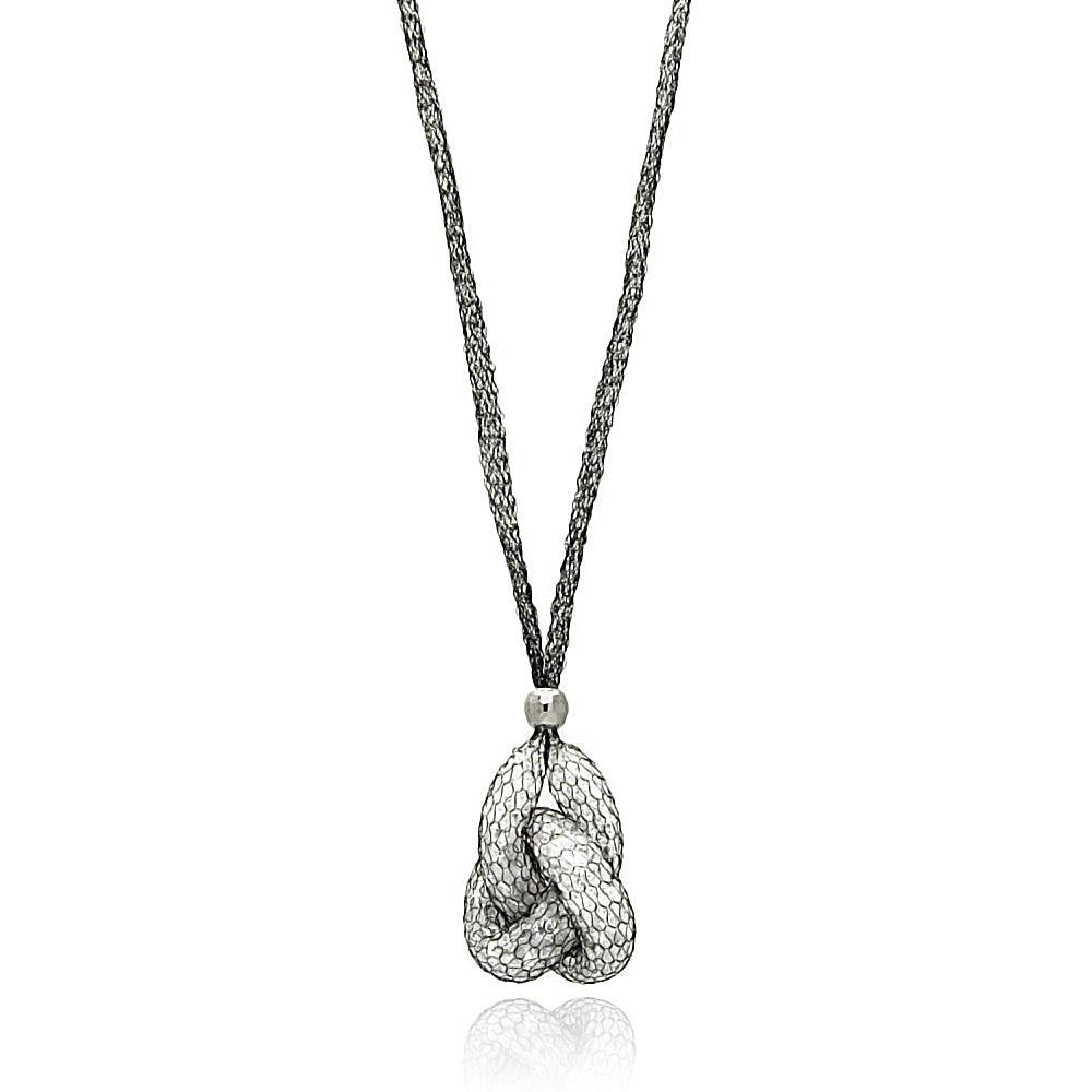 Clearance-Black Rhodium Plated 925 Sterling Silver Mesh Necklace and Dropped Inter Locked Mesh Filled with CZ - ITN00075BLK SPI