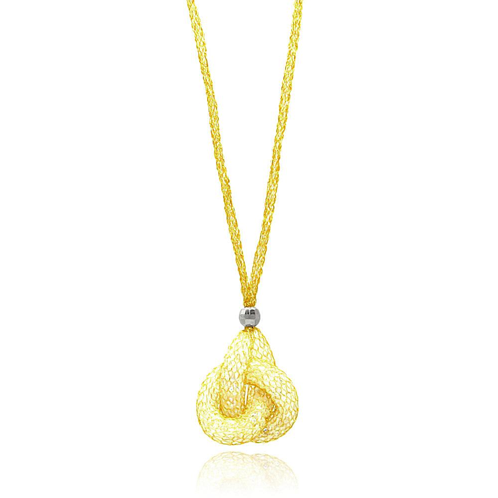 Gold Plated 925 Sterling Silver Mesh Necklace and Dropped Inter Locked Mesh Filled with CZ - ITN00075GP SPI