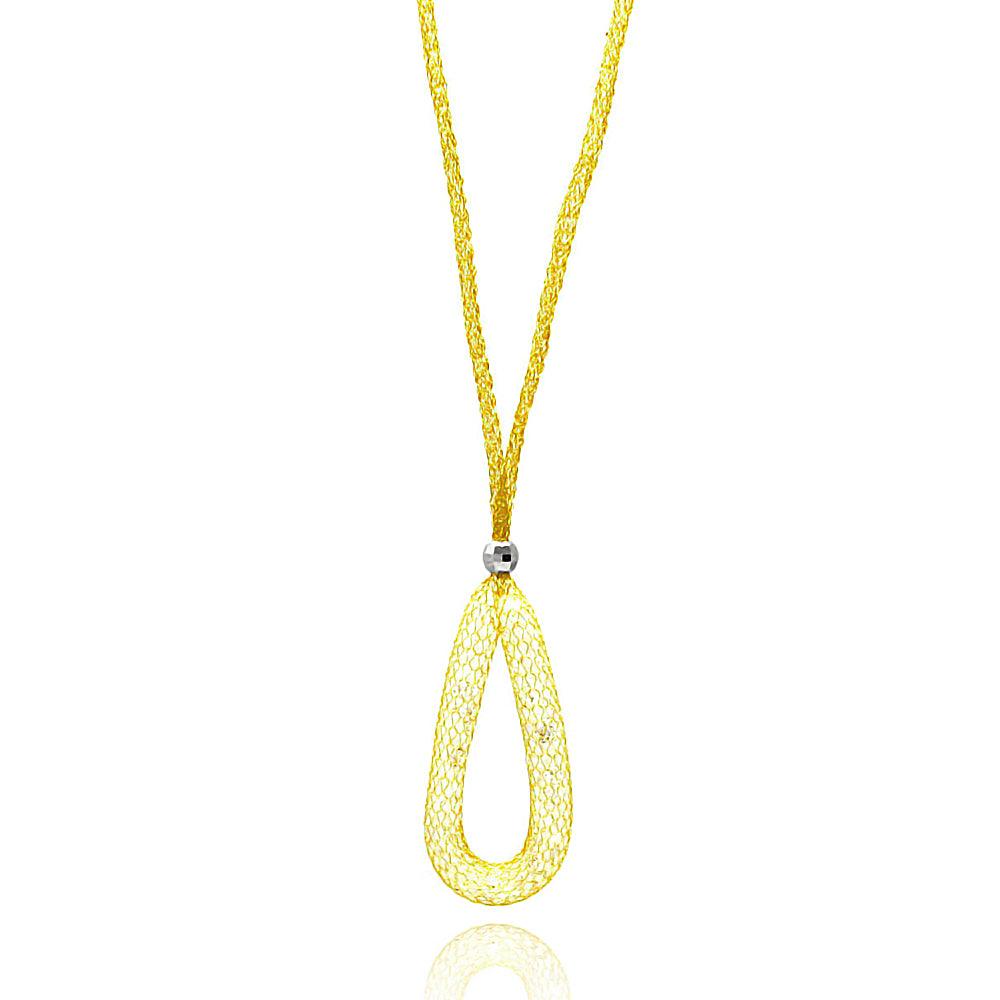 Gold Plated 925 Sterling Silver Mesh Necklace and Dropped Mesh Teardrop with Filled CZ - ITN00077GP SPI