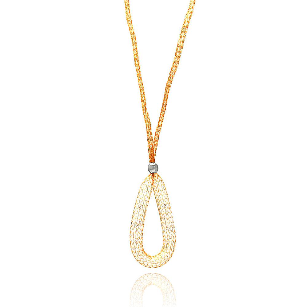 Rose Gold Plated 925 Sterling Silver Mesh Necklace and Dropped Mesh Teardrop with Filled CZ - ITN00077RGP SPI