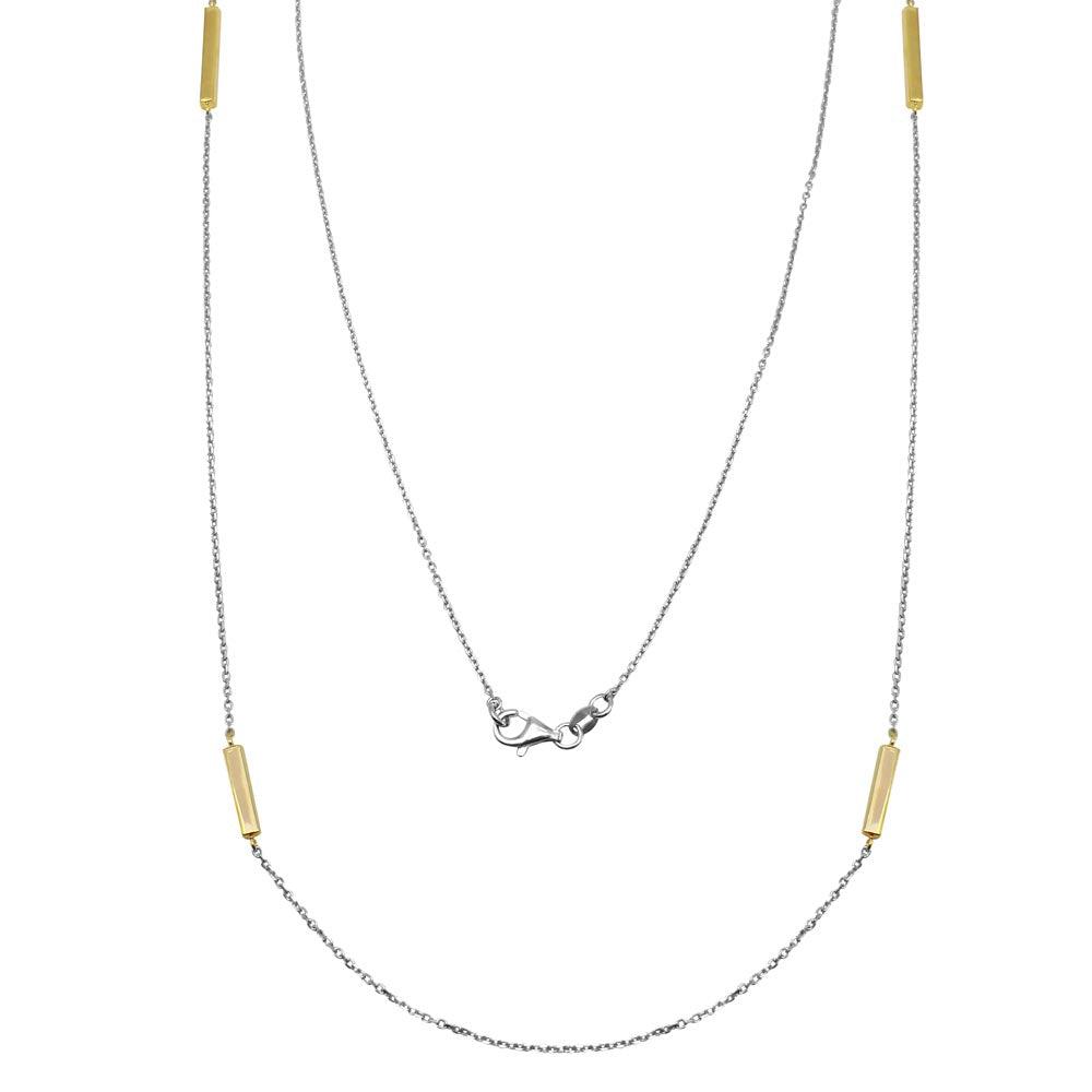 Gold Plated 925 Sterling Silver Rectangle Bar Long Necklace - ITN00099RH-GP SPI