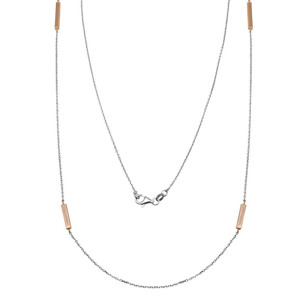 Rose Gold Plated 925 Sterling Silver Rectangle Bar Long Necklace - ITN00099RH-RGP SPI
