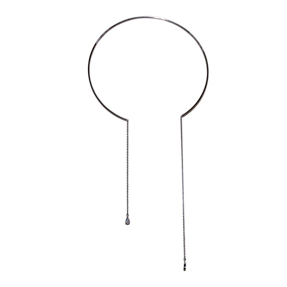 Rhodium Plated 925 Sterling Silver Cuff Wire Necklace with Asymmetrical Tear Drops - ITN00130RH SPI