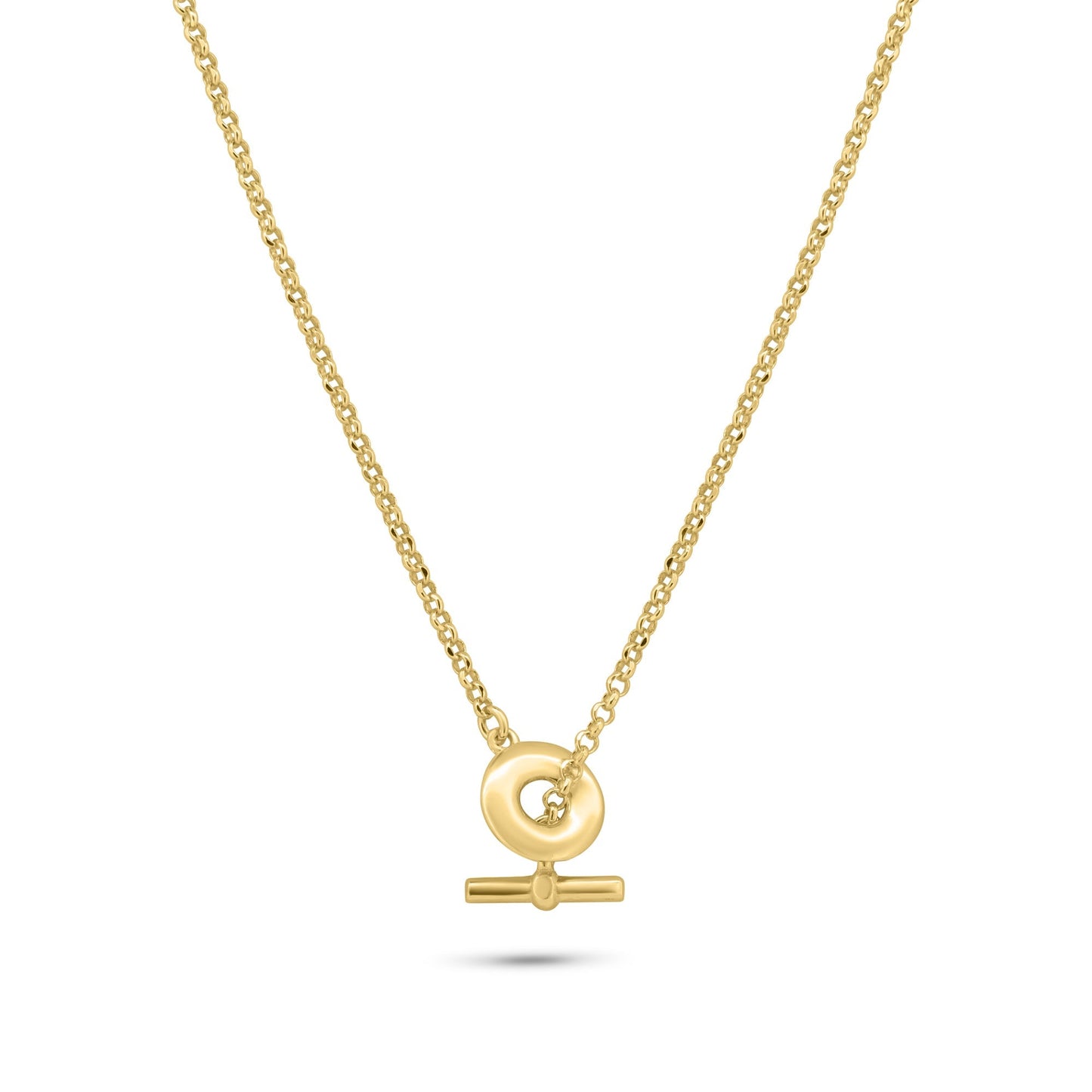 Gold Plated 925 Sterling Silver Rolo Adjustable Donut and Bar Necklace - ITN00161-GP SPI