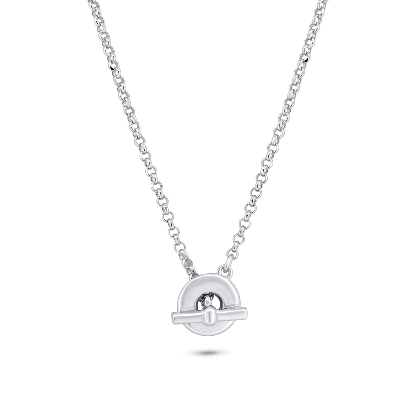 Rhodium Plated 925 Sterling Silver Rolo Adjustable Donut and Bar Necklace - ITN00161-RH SPI