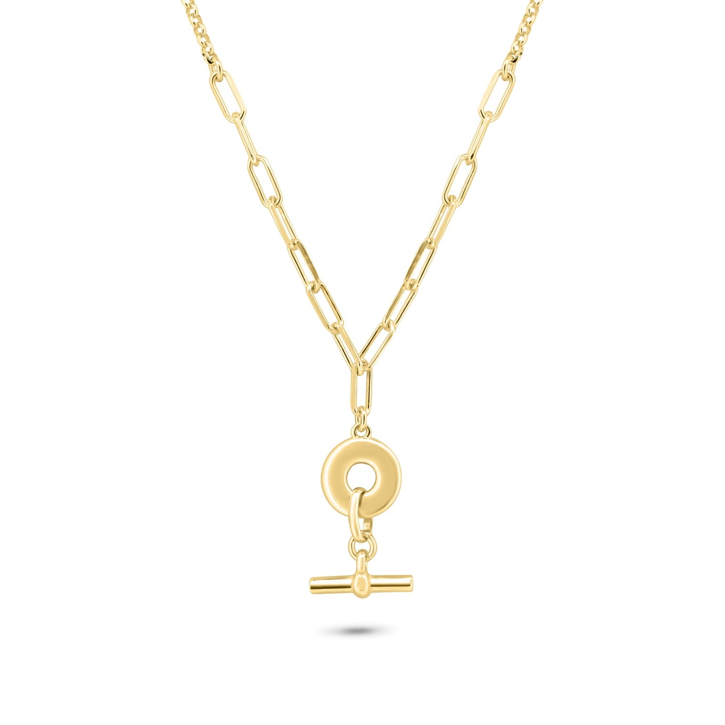 Gold Plated 925 Sterling Silver Paperclip Rolo Adjustable Donut and Bar Necklace - ITN00162-GP SPI