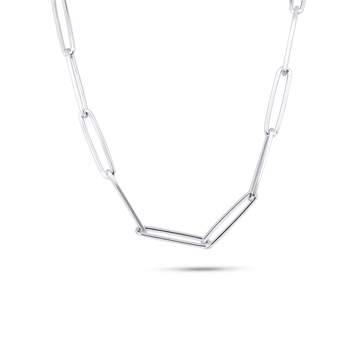 Rhodium Plated 925 Sterling Silver Adjustable Long 5.5mm Paperclip Necklace - ITN00167-RH SPI