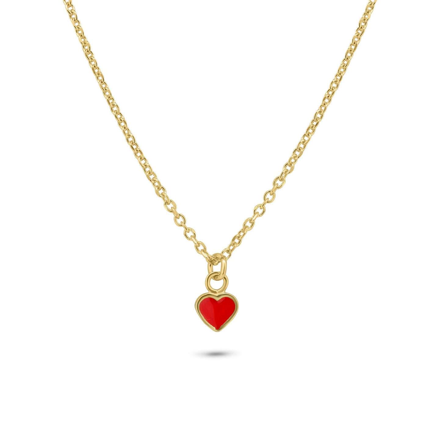 Gold Plated 925 Sterling Silver Rolo Adjustable Enamel Red Heart Necklace - ITN00169-GP SPI