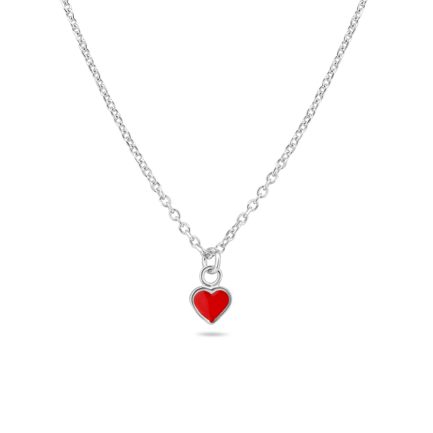 Rhodium Plated 925 Sterling Silver Rolo Adjustable Enamel Red Heart Necklace - ITN00169-RH SPI