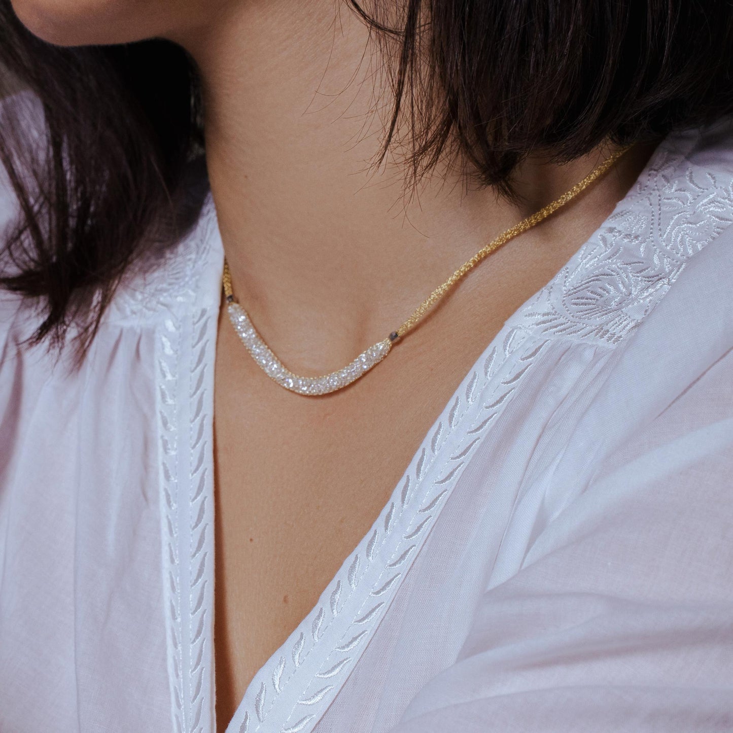 Gold Plated 925 Sterling Silver Mesh Necklace Filled with CZ - ITN00024GP SPI