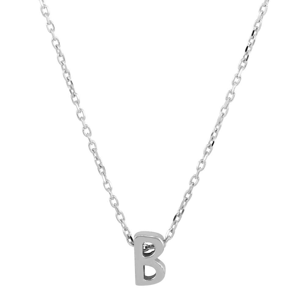 Rhodium Plated 925 Sterling Silver Small Initial B Necklace - JCP00001-B SPI