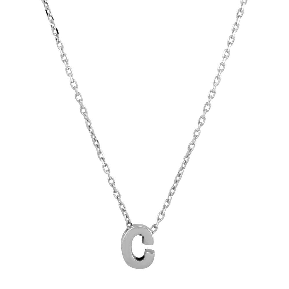 Rhodium Plated 925 Sterling Silver Small Initial C Necklace - JCP00001-C SPI