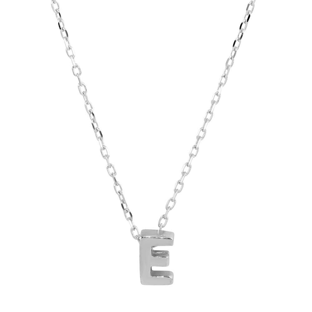 Rhodium Plated 925 Sterling Silver Small Initial E Necklace - JCP00001-E SPI