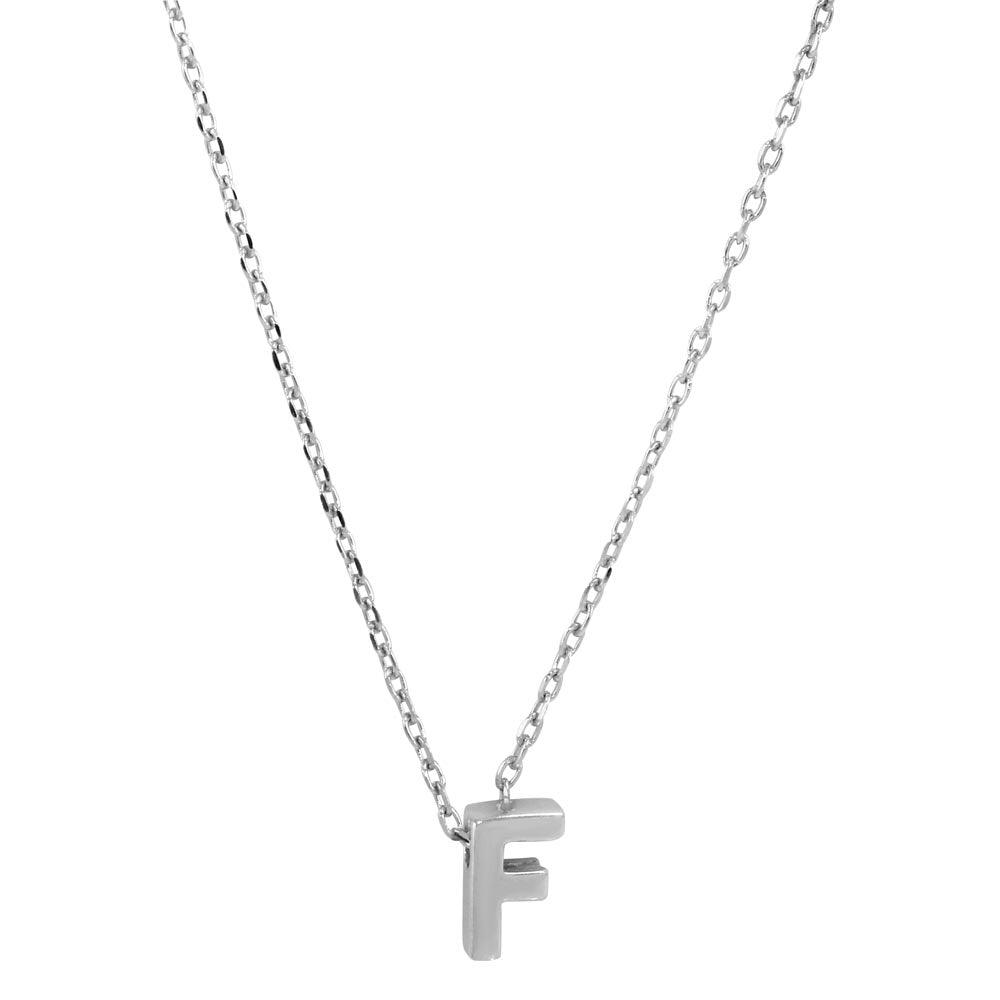 Rhodium Plated 925 Sterling Silver Small Initial F Necklace - JCP00001-F SPI