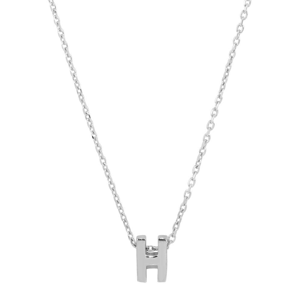 Rhodium Plated 925 Sterling Silver Small Initial H Necklace - JCP00001-H SPI
