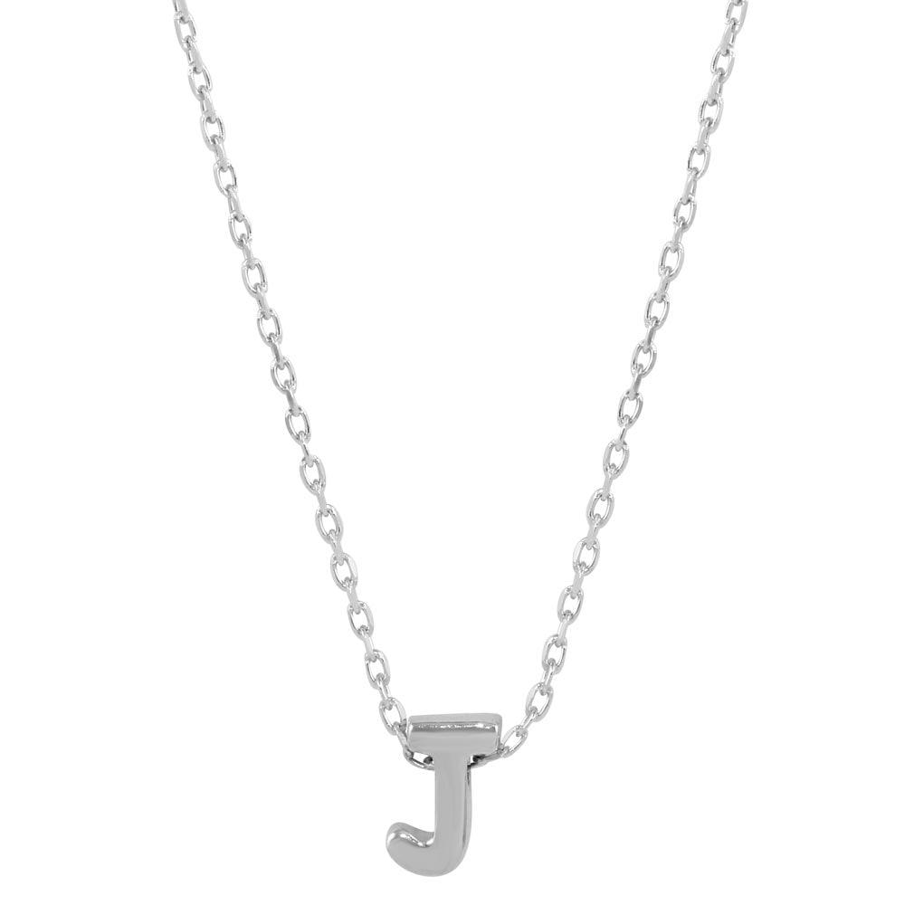 Rhodium Plated 925 Sterling Silver Small Initial J Necklace - JCP00001-J SPI