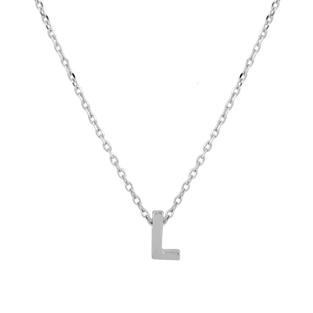 Rhodium Plated 925 Sterling Silver Small Initial L Necklace - JCP00001-L SPI