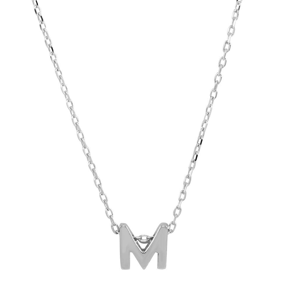 Rhodium Plated 925 Sterling Silver Small Initial M Necklace - JCP00001-M SPI