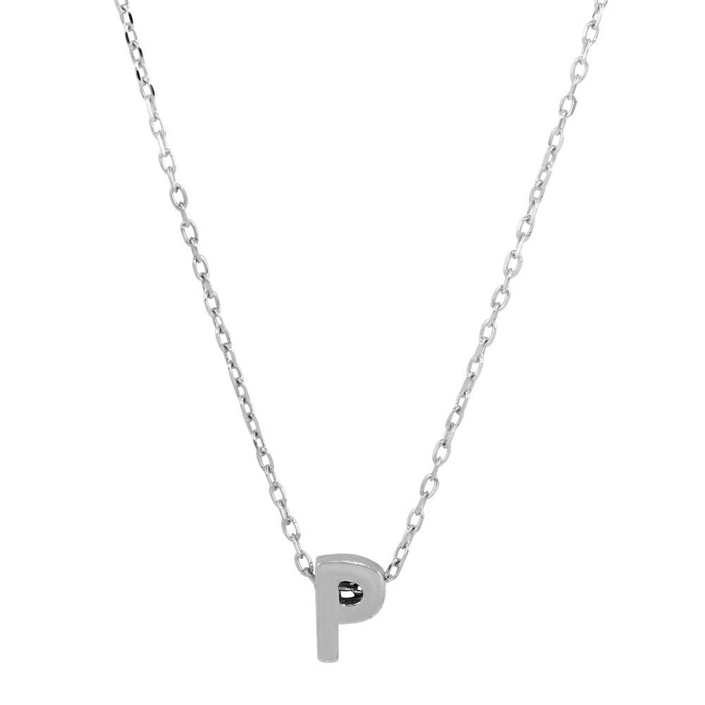 Rhodium Plated 925 Sterling Silver Small Initial P Necklace - JCP00001-P SPI