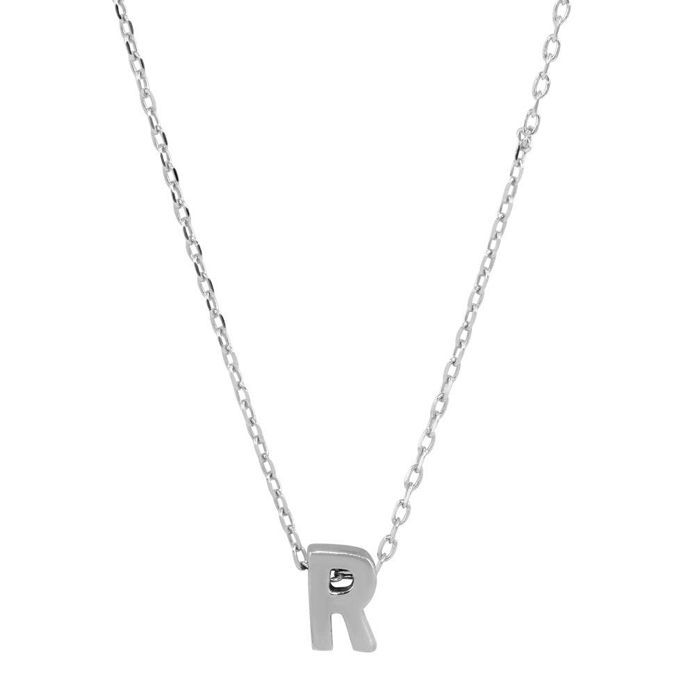 Rhodium Plated 925 Sterling Silver Small Initial R Necklace - JCP00001-R SPI