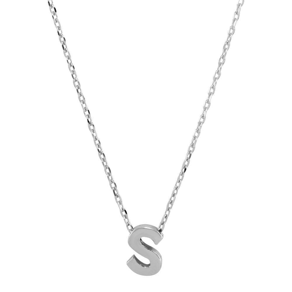 Rhodium Plated 925 Sterling Silver Small Initial S Necklace - JCP00001-S SPI