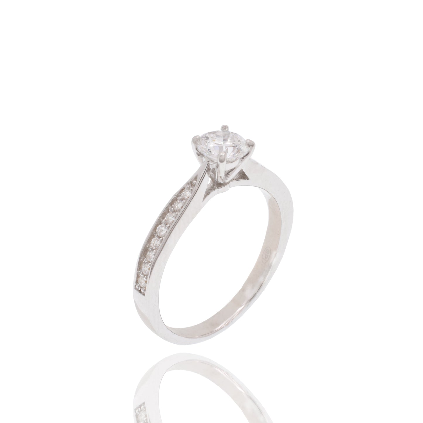 Rhodium Plated 925 Sterling Silver 5mm Round Lab Grown Diamond Pave Side Stones on Solitaire Engagement Ring - LGMR00005 Fantastic Jewelry NYC