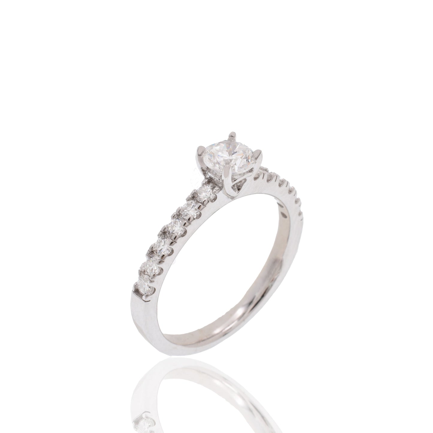 Rhodium Plated 925 Sterling Silver 5mm Round Lab Grown Diamond Pave Side Stones on Solitaire Engagement Ring - LGMR00006 Fantastic Jewelry NYC