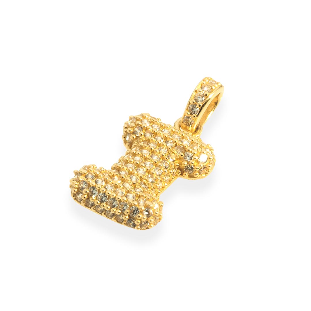 Letter 'I' Pendant in 14K Gold with CZ
