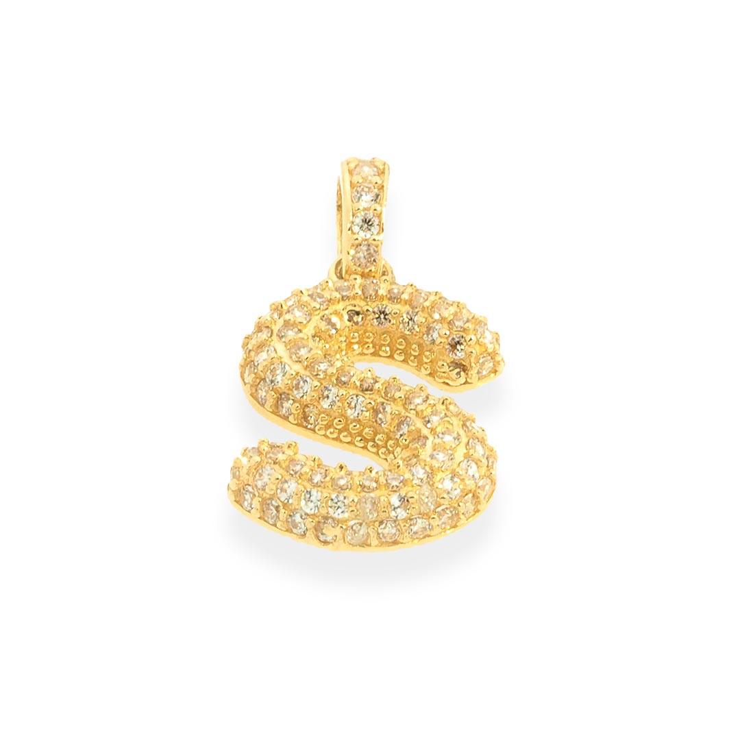Bubble Letters "S" Pendant with 14K Gold Cz – FJNYC1