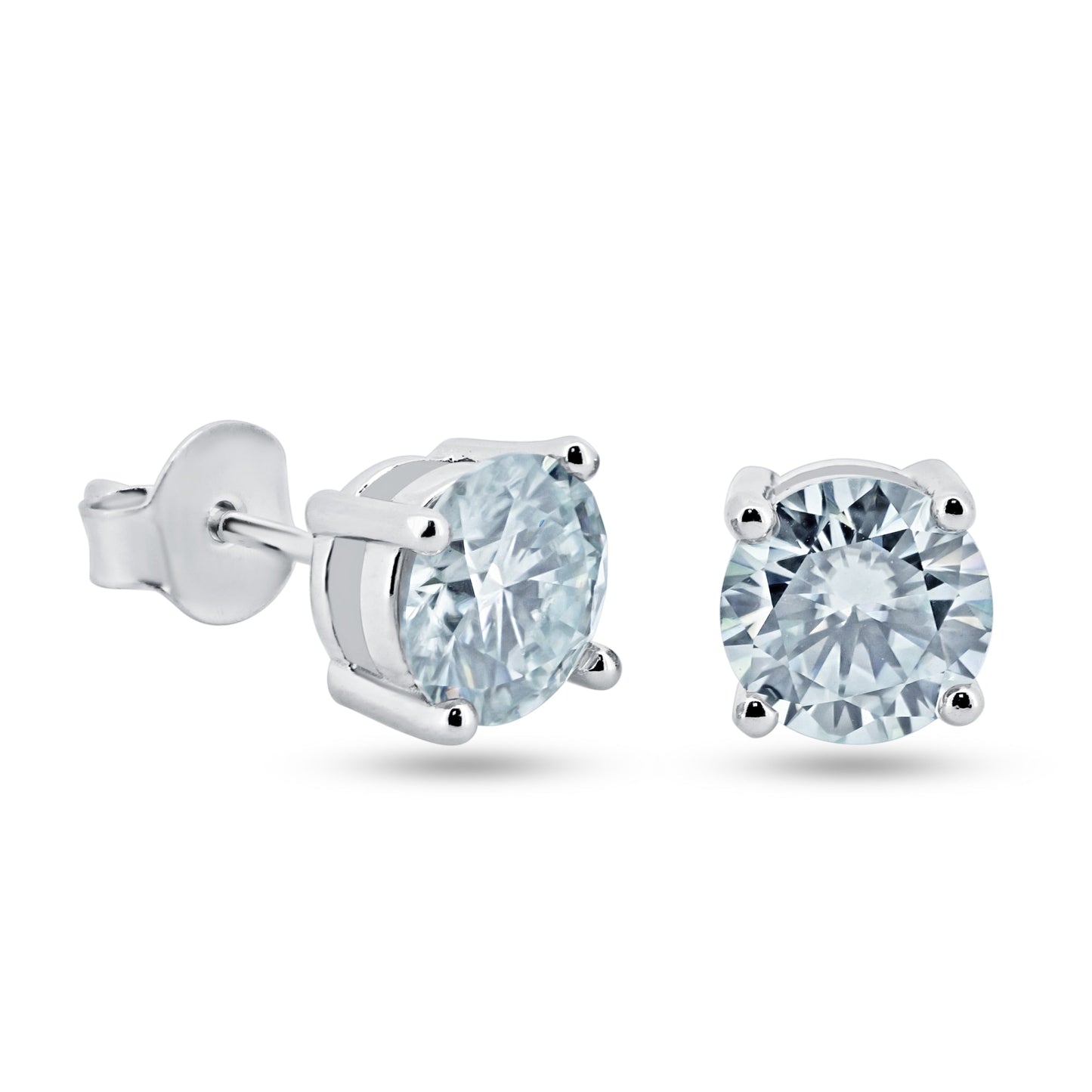 925 Sterling Silver Moissanite 6mm Round Push Back Earring - MBGE00004 SPI