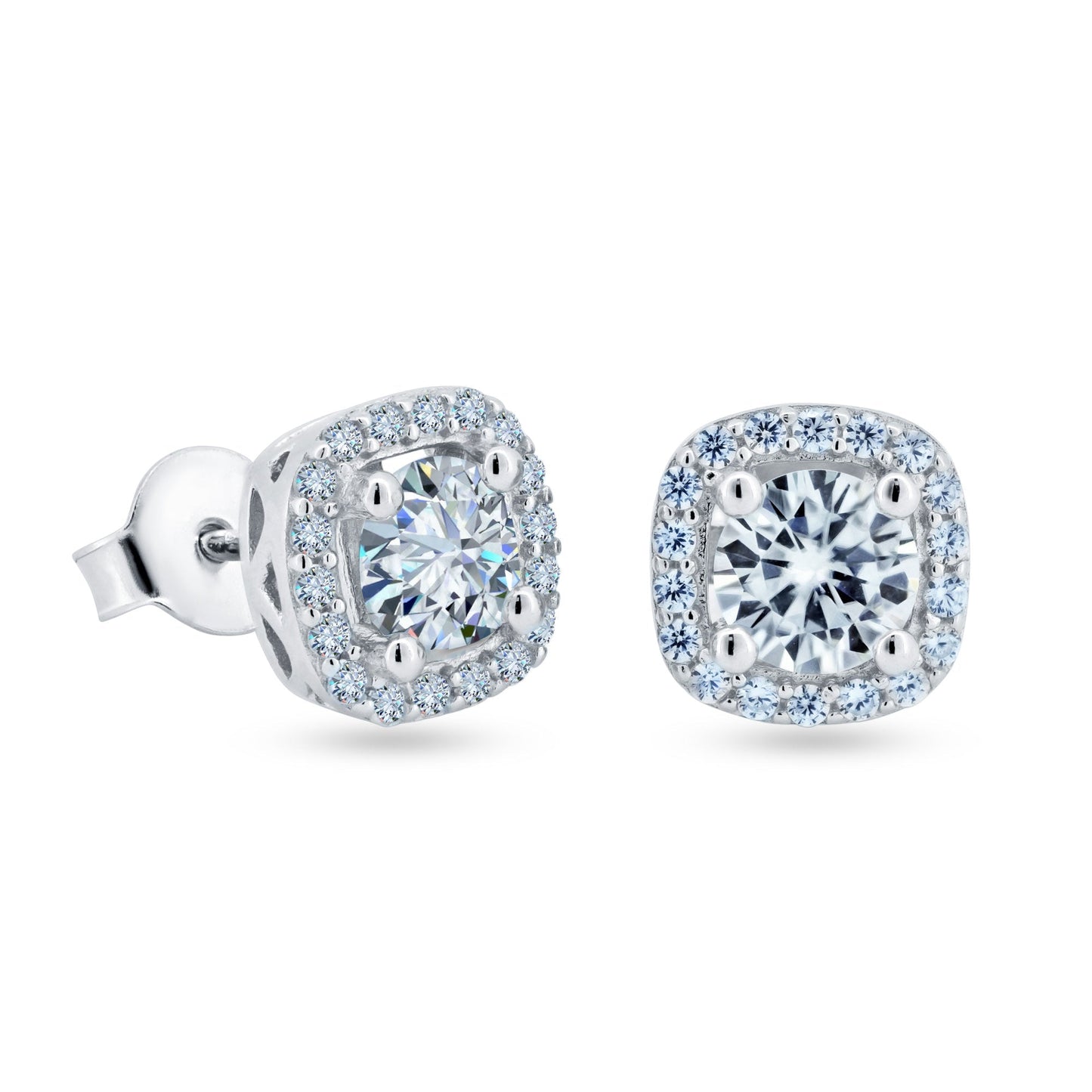 925 Sterling Silver Moissanite 8mm Halo Push Back Earring - MBGE00006 SPI