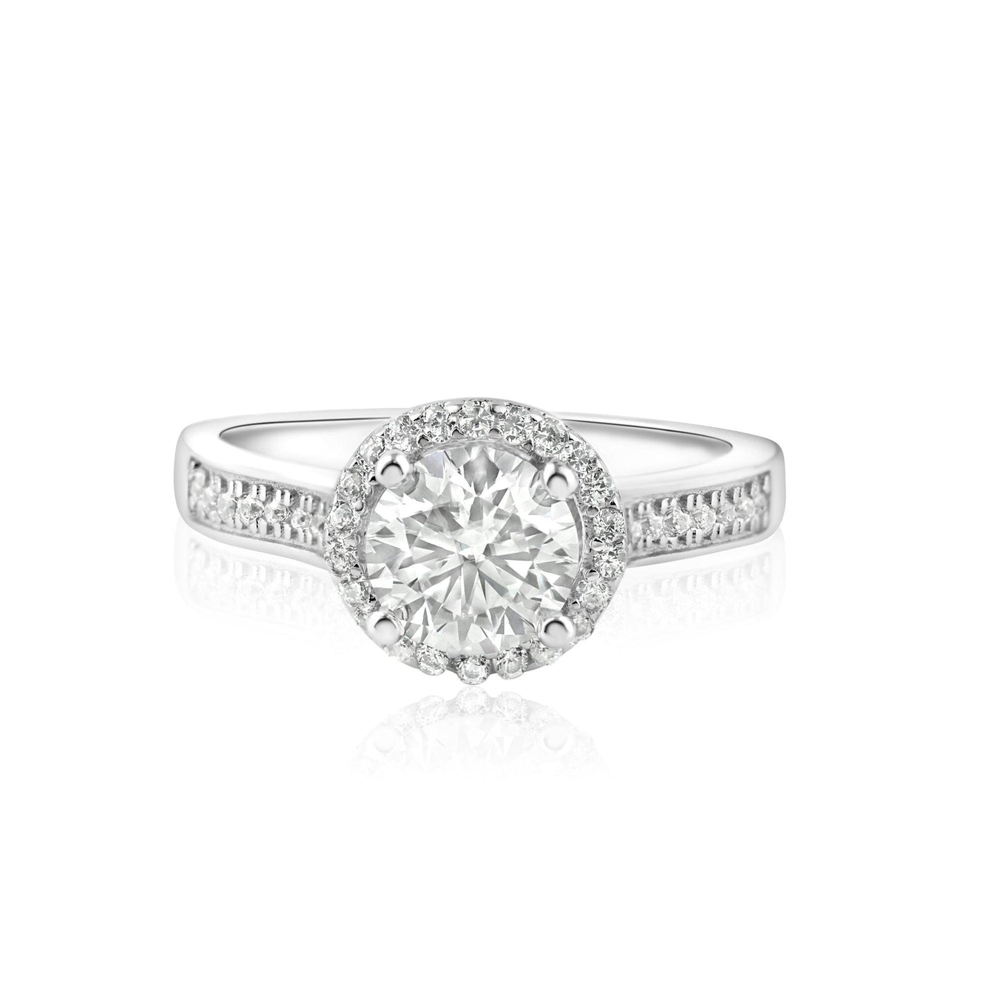 Rhodium Plated 925 Sterling Silver 1 Carat Clear Moissanite Ring - MBGR00004 SPI