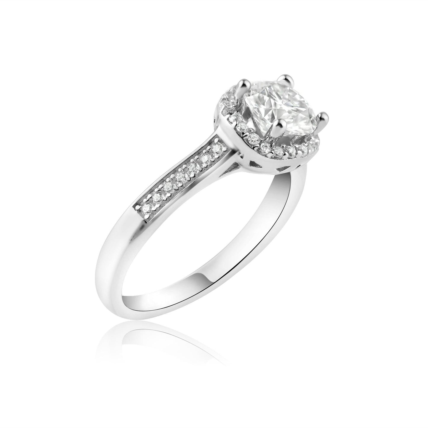 Rhodium Plated 925 Sterling Silver 1 Carat Clear Moissanite Ring - MBGR00004 SPI